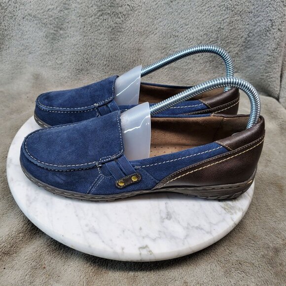Natural Soul Shoes Womens Size 7 Blue & Brown Leather Slip On Loafers - Picture 1 of 9